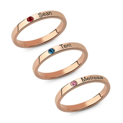 Mother's Stackable Name Ring With Birthstone In Rose Gold