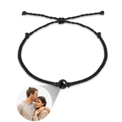 Custom Circle Photo Projection Bracelet, Adjustable Handmade Woven Bracelet, Anniversary/Valentine's Day Gifts for Couple/Family/Friends