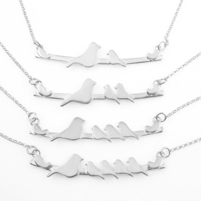 Personalized Bird Family Necklace, Mother Bird with 1-5 Baby Birds, Children from 1 Up to 5, Necklace for Mother Day Gift
