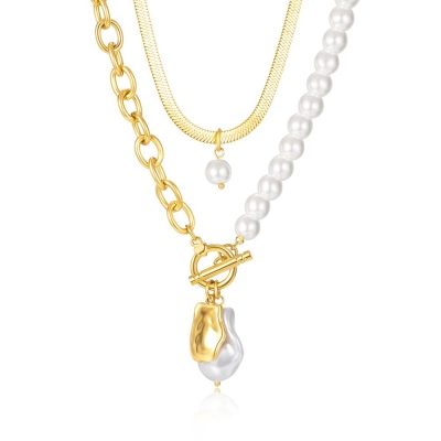 Vintage Dainty Layering Necklace with Pearl, Layered Necklace Snake Chain/Paperclip Chains Necklace for Women