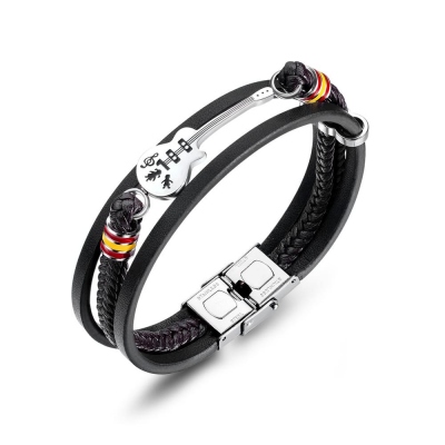 Punk Guitar Bracelet, Multi-layer Braided Bracelets, Leather Bracelets, Birthday Gift for Music Lover/Boyfriend/Men