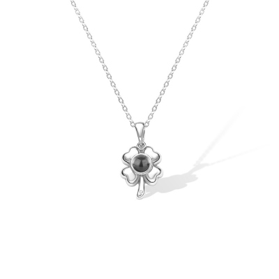 Four Leaf Clover Petal Pendant Necklace, Personalized Flower Projection Necklace, Memorial Necklace, Anniversary Gift, Lucky Four-leaf Flower Necklace