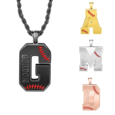 Baseball-Anfangshalskette AZ-Buchstabe mit individuellem Namen, Edelstahl-Baseball-Jersey-Anhänger, Sportgeschenk für Sportler/Baseball/Sportliebhaber