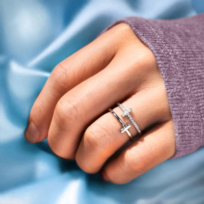 Faith Hope Cross Hug Ring, Adjustable Cross Ring for Women, Sterling Silver 925 Ring, Religious Jewelry, Anniversary/Birthday/Christmas Gift for Girls