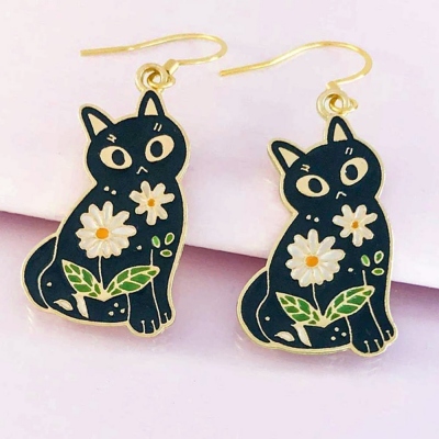 Boucles d'oreilles fleur marguerite chat, boucles d'oreilles maman chat en émail, anniversaire/merci/fête des mères/cadeau de Noël pour mère/soeur/petite amie/amis/amoureux des animaux domestiques