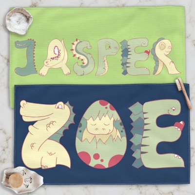 Custom Name Baby Bath Towel, High Absorbent and Soft Baby Towels Washcloths with Dinosaur Font Name, Gift for Newborn/Infants