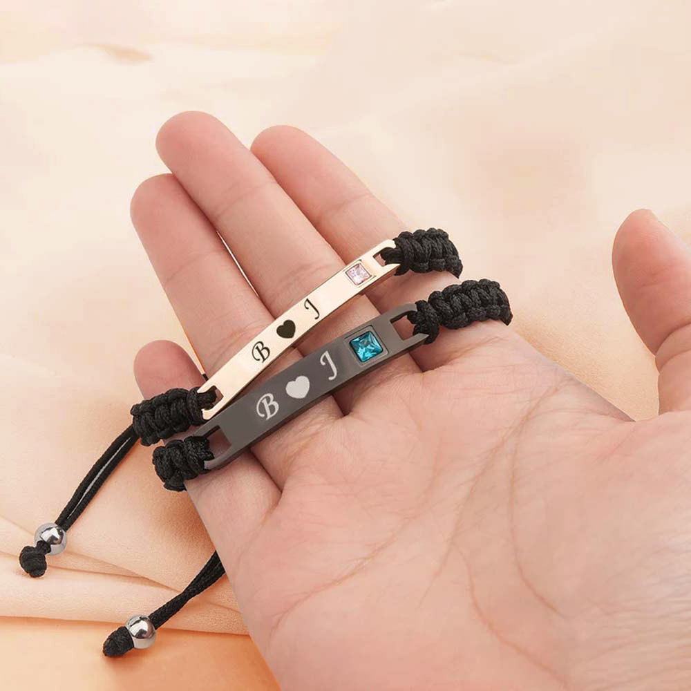 Pedra de nascimento personalizada e conjunto de pulseira de casal com nome, pulseira de tecido, pulseiras combinando para casais, presente de dia dos namorados/aniversário para casais