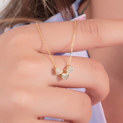 Three Heart Necklace, Dainty Necklace, Sterling Silver 925 Necklace,  Heart Necklace, Gift for Women/Mom/Girl