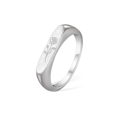 Birth Flower Ring, Floral Signet Ring, Sterling Silver/Brass Engraved Stack Ring, Birthday/Mother's Day Gift for Mother/Grandma/Wife/Friend