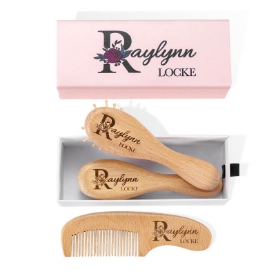 Personalized New Born Baby Gift Set with Custom Name, Baby Hair Brush Comb, Baby Pacifier Clip, Baby Blanket, Newborns Shower Gift for New Mom