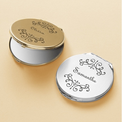 Custom Makeup Mirror with Name, Portable Embellished Pocket Travel Purse Mirror, 2-Sided 2X/1X Magnification Compact Mirror, Gift for Girls and Women