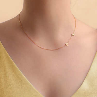 Personalized Butterfly Initials Necklace, Sideways Custom Letter Necklace, Name Necklace, Christmas Gift for Mom/Wife/Daughter