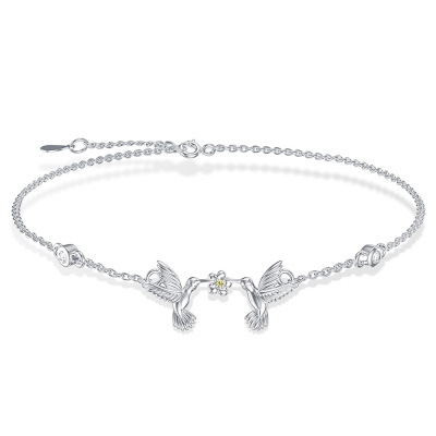 Hummingbird Anklet for Women, Cute Animal Anklet, Sterling Silver 925 Anklet, Birthday Gifts for Girl/Mom/Grandma