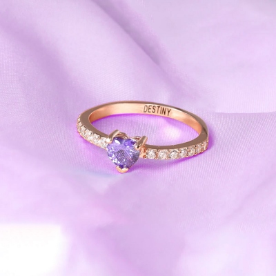 Custom Engraved Heart Birthstone Promise Ring, Personalized Engagement Ring with Name, Birthday/Anniversary Gift for Mom/Wife/Sister/Girlfriend