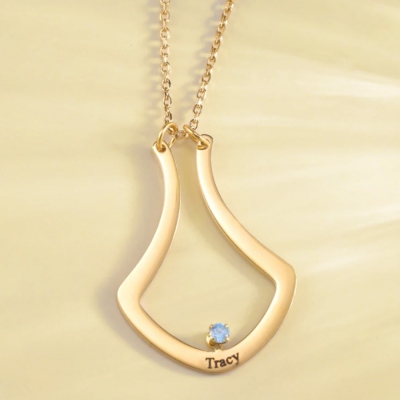 Custom Ring Holder Necklace with Name, Personalized Birthstone Geometric Ring Keeper Pendant, Wedding Ring Keeper Necklace, Gift for Women/Mom/Wife