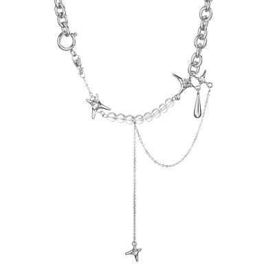 Gothic Style Choker, Multi-layer Streetwear Punk Necklace, Dark Style Lollita Choker, Silver Crystal Punk Jewelry for Women Teen Girls