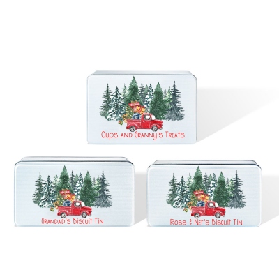 Personalized Cristmas Truck Biscuit Tin, Christmas Cookie Tin, Custom Cookie Tin, Personalize Cookie Tin, Christmas Gift for Kids/Daughter