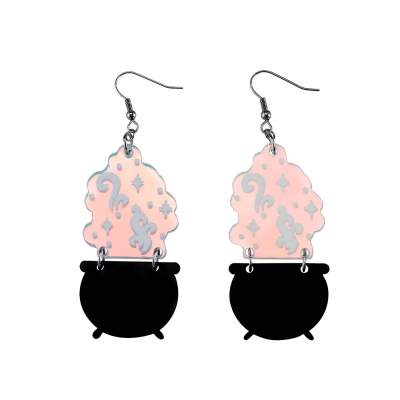 Iridescent Witches Cauldron Earrings, Gothic Earrings, Laser Engraved Acrylic Earrings, Gothic Dangle Earrings, Witchy Gifts for Wife/Her