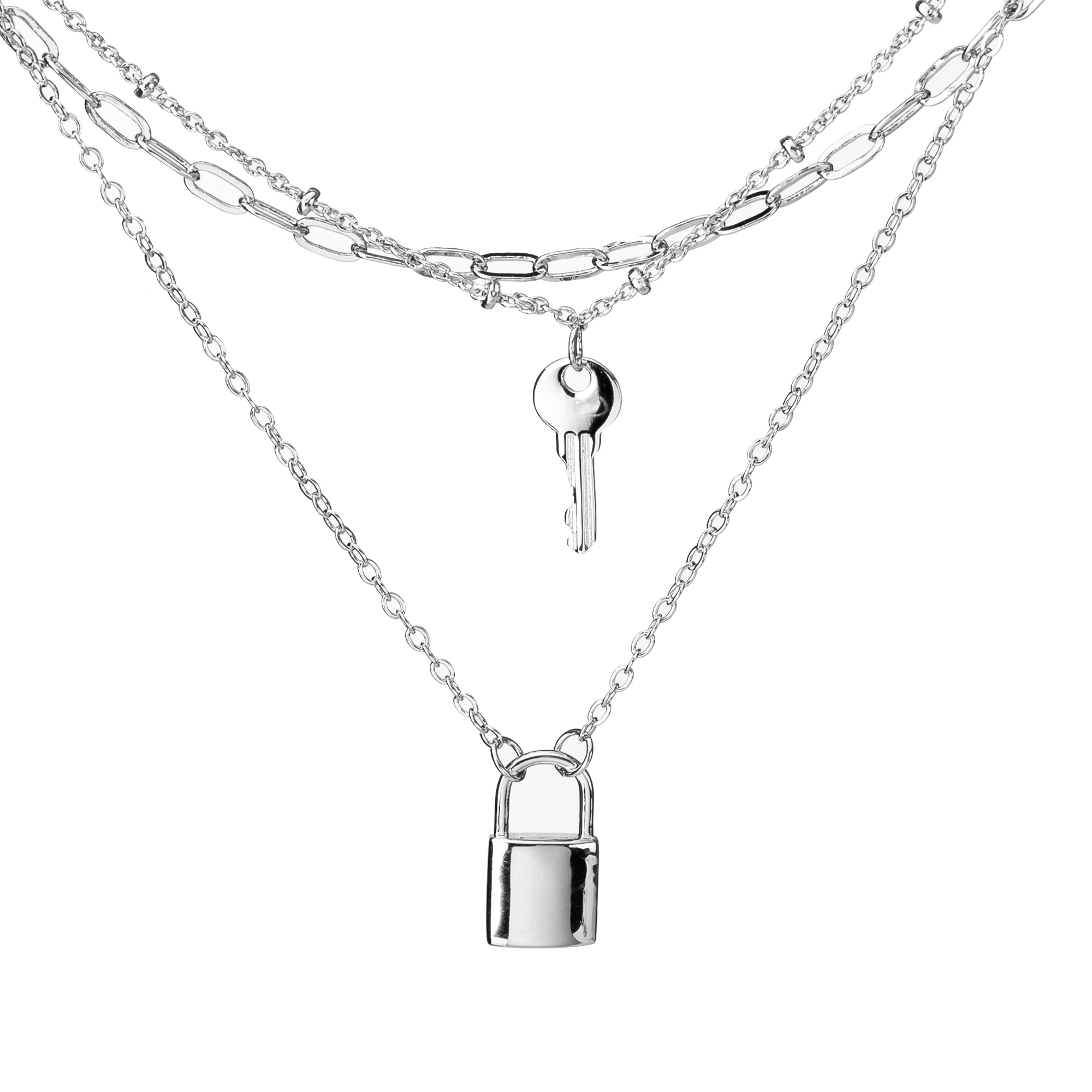 Layered Necklace with Key and Lock, Brass Multi-strand Pendant Necklace, Birthday/Anniversary/Mother's Day Gift for Girlfriend/Wife/Mom/Friends