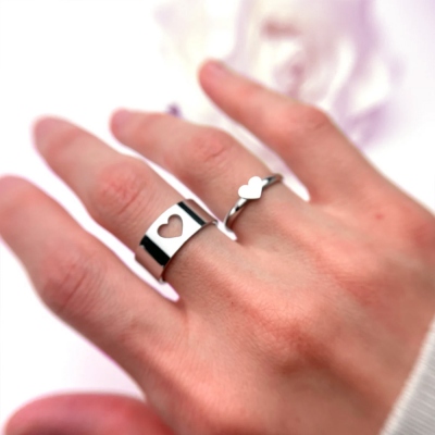 Matching Heart Ring Sets, Couples Heart Ring Sets, Promise Rings, Love Rings, Valentine's Day/Anniversary/Christmas Gifts for a Couple