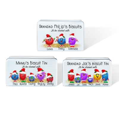 Personalized Biscuit Tin, Cute Monster Characters Biscuit Tin, Cookie Storage Tin, Treat Tin, Christmas/Mother's Day Gift for Mom/Grandma/Nanny