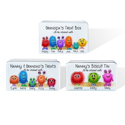 Personalized Biscuit Tin, Cute Cookie Jar with 1-8 Monsters, Cookie/Treat Storage Tin for Kitchen Counter, Decorative Snack Storage Tin