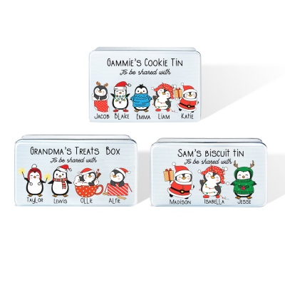 Personalized Christmas Gift Tin, Cute Animal Metal Storage Tin, Santa Snowman Penguins Sweet Treats Box, Home Organizer House Warming Gifts
