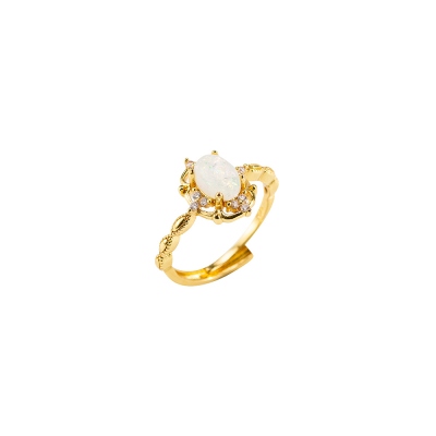Vintage Natural Opal Ring, Brass Gold Opal Ring with Adjustable Opening, Birthday/Mother's Day/Valentine's Day Gift for Mom/Wife/Grandma/Girlfriend