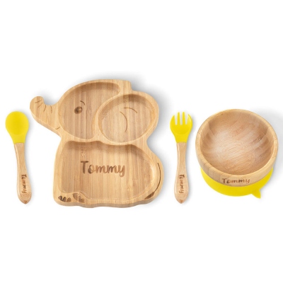 Personalized Animal Bamboo Baby Plate Spoon & Bowl Set with Suction Name, Food Grade Silicone, Birthday/Baptism/Christmas Gift for Baby/New Mom
