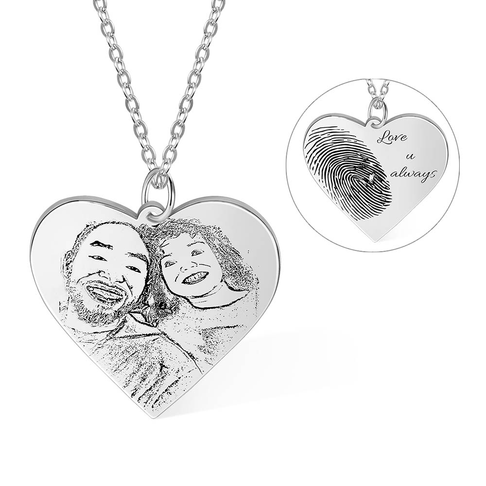 Colar de coração com impressão digital gravada, colar de foto personalizado com pingente de lembrança de impressão digital, joias comemorativas para presentes de aniversário de aniversário