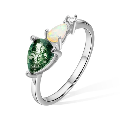 Unique Moss Agate Opal Promise Ring, Engagement Ring, Pear Cut Opal Ring, Anniversary/Wedding/Valentine's Day Gift for Girlfriend/Wife/Bride