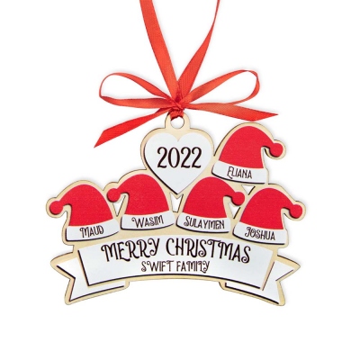 Custom Family Christmas Ornament, Santa Hat Hanging Ornament with Personalised 2-10 Names, Christmas Tree Decor Holiday Decorations