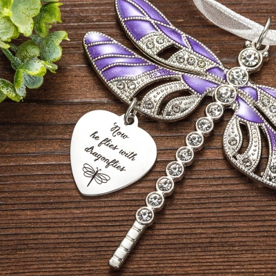 Dragonfly Memorial Ornament, Now He/She Flies with Dragonflies, Memorial Gift for Loved Ones, Sympathy Keepsake for Loss of Mom/Grandpa/Friend