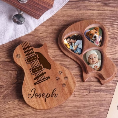 Personalized Wooden Guitar Picks with Case, Custom Photo Guitar Pick, Holder for Picks, Musicians Player, Father's Day Birthday Gift Idea