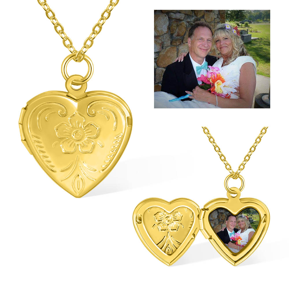 Colar de medalhão de coração personalizado com flor, colar de foto, colar de prata esterlina, colar delicado/pequeno medalhão, presente para esposa/menina/mãe