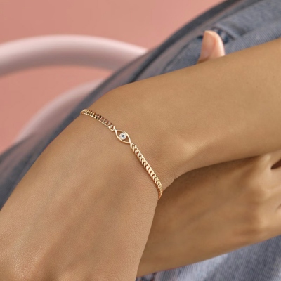 Dainty Evil Eye Bracelet, Cuban Link Chain Evil Eye Bracelet, Brass Evil Eye Jewelry, Gift for Women & Girls, Maid of Honor Gift