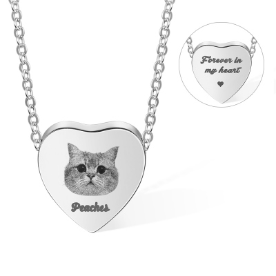 Personalized Portrait Heart Cremation Urn Necklace, Urn Necklace for Ashes, Cremation Jewelry for Pet Loss/Baby/Friend, Memory Gift with Paw Print