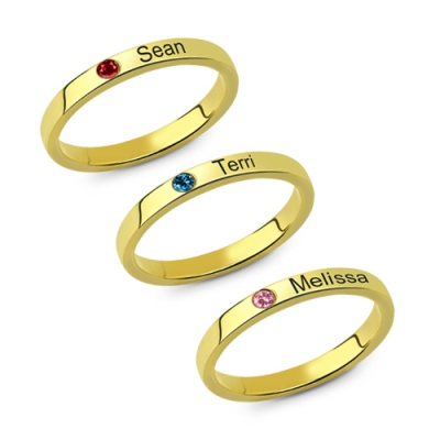 Mother's Stackable Name Ring With Birthstone Gold Plated