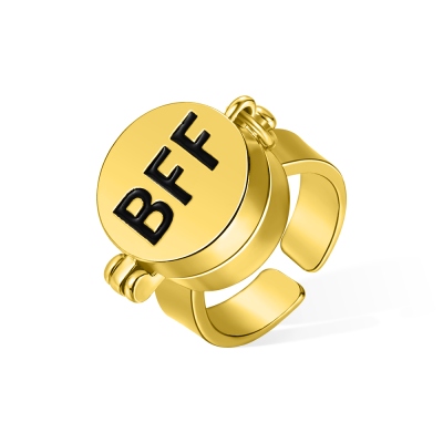 Best Friends Forever Ring, Openable Locket BFF Rings, 18K Gold Anime Aesthetic Adjustable Ring, Friendship Gift for Women/Girls