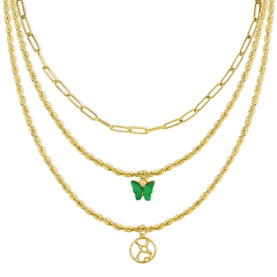 Zodiac Layered Necklace Set of 3, Butterfly Layered Necklace, Paperclip Chain Choker, Zodiac Necklace, Gift for Daughter/Girl