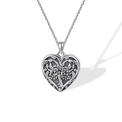 Personalized Tree of Life Locket Necklace, Brass/Sterling Silver 925 Heart Photo Locket Necklace, Engraved Necklace, Gift for Wife/Mother/Grandma