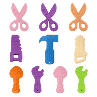 (Set of 2) Tool Silicone Teether, Soft Silicone Teether, Hammer Teether, Axe Teether, Adjustable Wrench Teether, Baby Gift, Baby Shower Gift