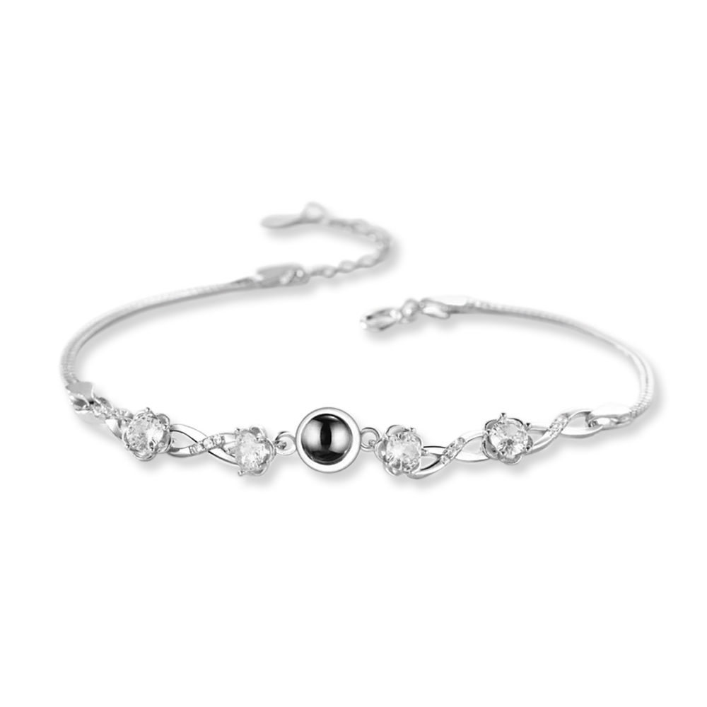 Pulseira de projeção de flores de prata, pulseiras com fotos personalizadas, joias personalizadas com imagens comemorativas, eu te amo 100 idiomas, presente moderno para melhor amigo