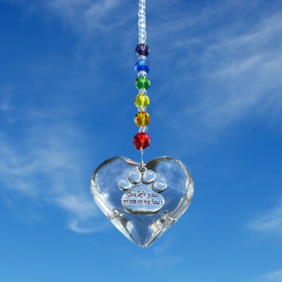 Rainbow Bridge Pet Loss Heart Sun Catcher, souvenir commémoratif, cadeau de perte d'animal de compagnie, vous avez laissé des empreintes de patte sur mon cœur, cadeau pour chien maman/amoureux des animaux de compagnie