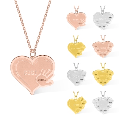 Custom Name Handprint Family Necklace, Heart Necklace, Stainless Steel Necklace, Mother's Day Gift, Gift for Mom/Grandma