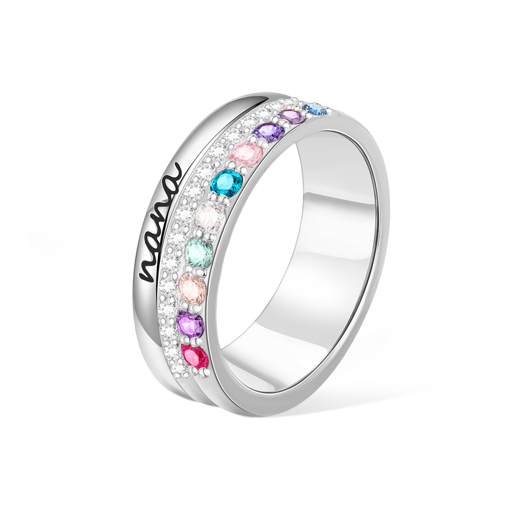 Personalized 1-10 Birthstones Ring, Mama Ring, Sterling Silver 925/Brass Ring, Women's Jewelry, Birthday/Mother's Day Gift for Mom/Grandma