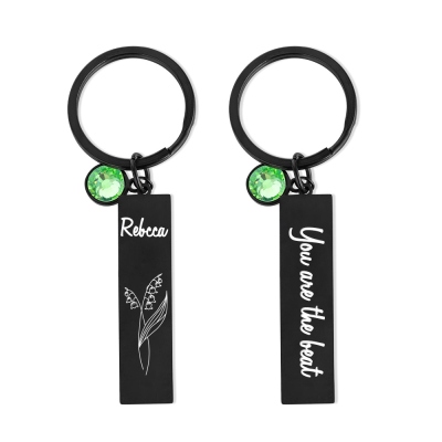 Personalized Name Birth Flower Keychain, Birthstone Keychain, Stainless Steel Keyring for Bag/Purse, Birthday/Mother's Day/Christmas Gift for Women