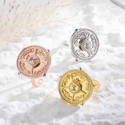 Custom Name Spinning Wheel Ring, Family Initial Name Wheel Spinner Ring with Birthstone, Anxiety Fidget Ring, Birthday/Mother'S Day Gift for Mom/Wife