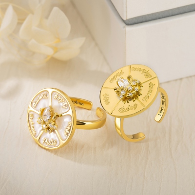 Personalized Name Rotating Ring, Birthstone Ring with Wheel Spinner Band, Anxiety Spinner Ring, Fidget Ring, Gift for Friends/Mother/Family