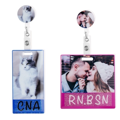 Custom Photo Badge Buddy with Badge Reel, Identifier Badge Card Holder for Nurse Coworkers Nursing Students (Horizontal&Vertical Provided)